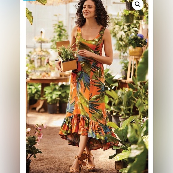Soft Surroundings Fabiana Tropical Print Ruffle Hem Shirred Maxi Dress Small - Picture 2 of 10